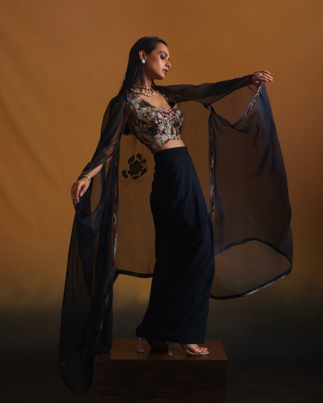 Organza Cape with Blouse & Wrap-Around Skirt - Image 4