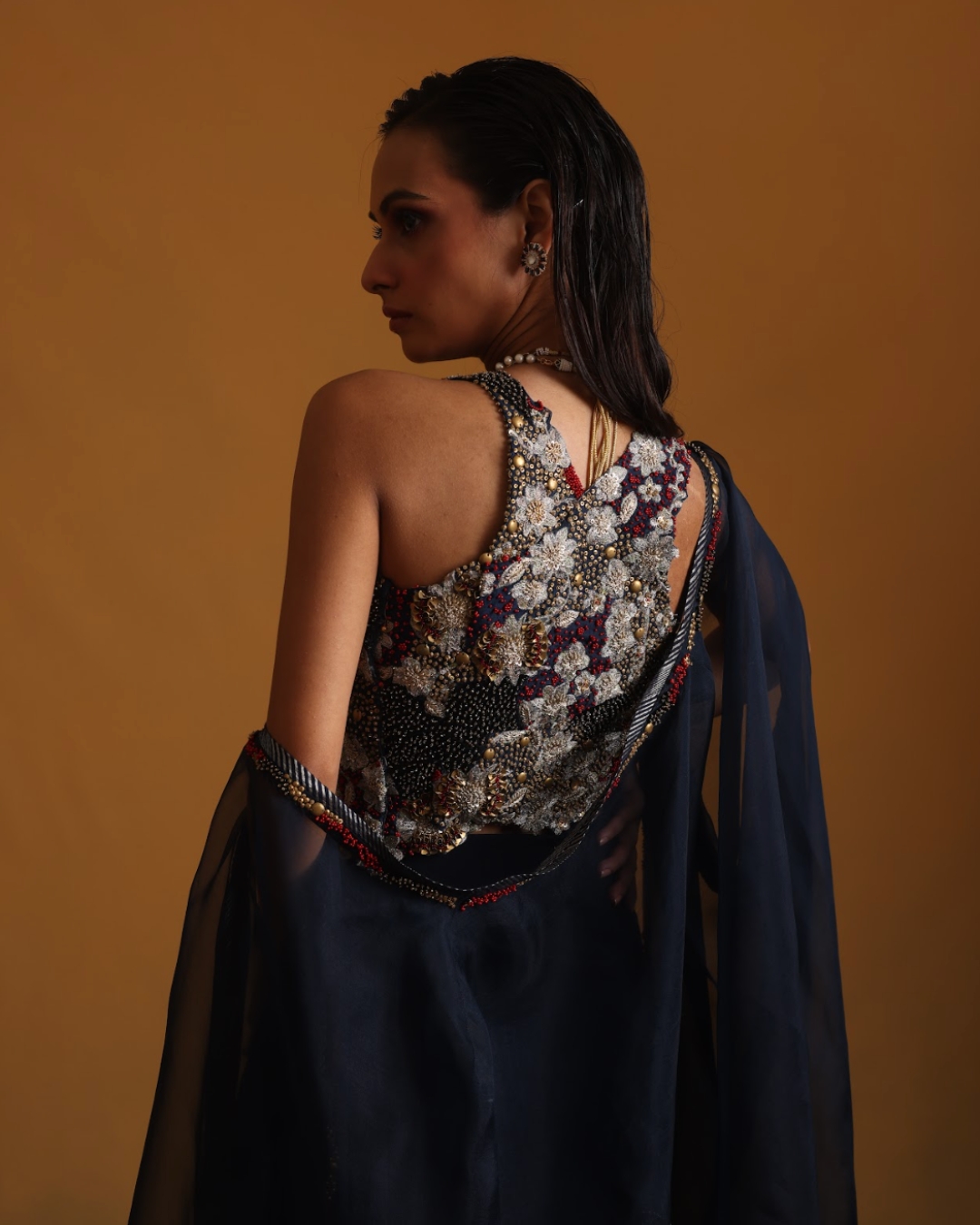 Organza Cape with Blouse & Wrap-Around Skirt - Image 3