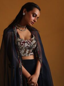 Organza Cape with Blouse & Wrap-Around Skirt