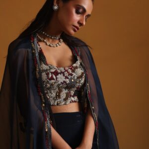 Organza Cape with Blouse & Wrap-Around Skirt