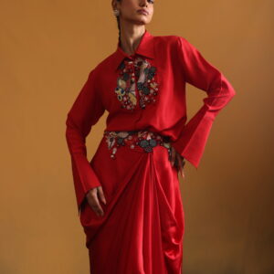 Habutai Silk Embroidered Top with Bottom belt Embroidery