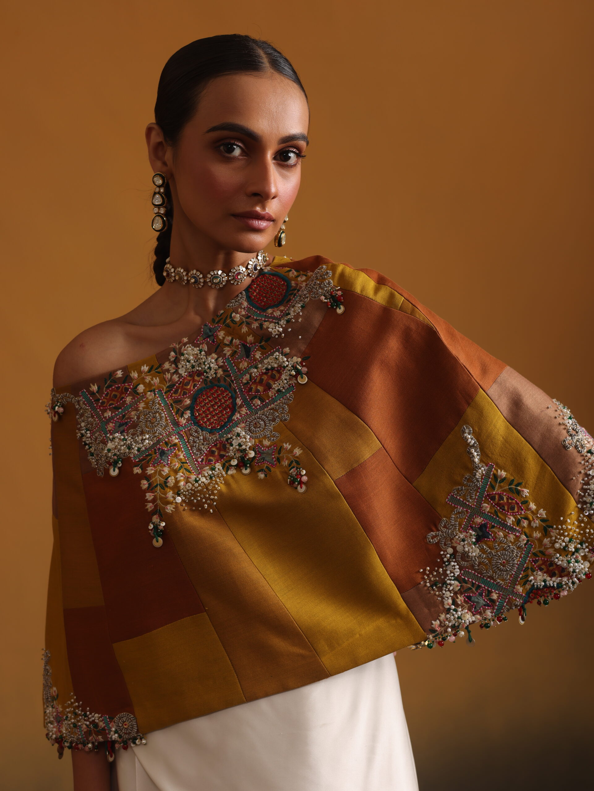 Mustard Embroidered Top with Skirt