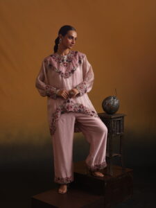 Satin Organza Embroidered Top with Bottom