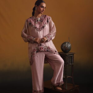 Satin Organza Embroidered Top with Bottom