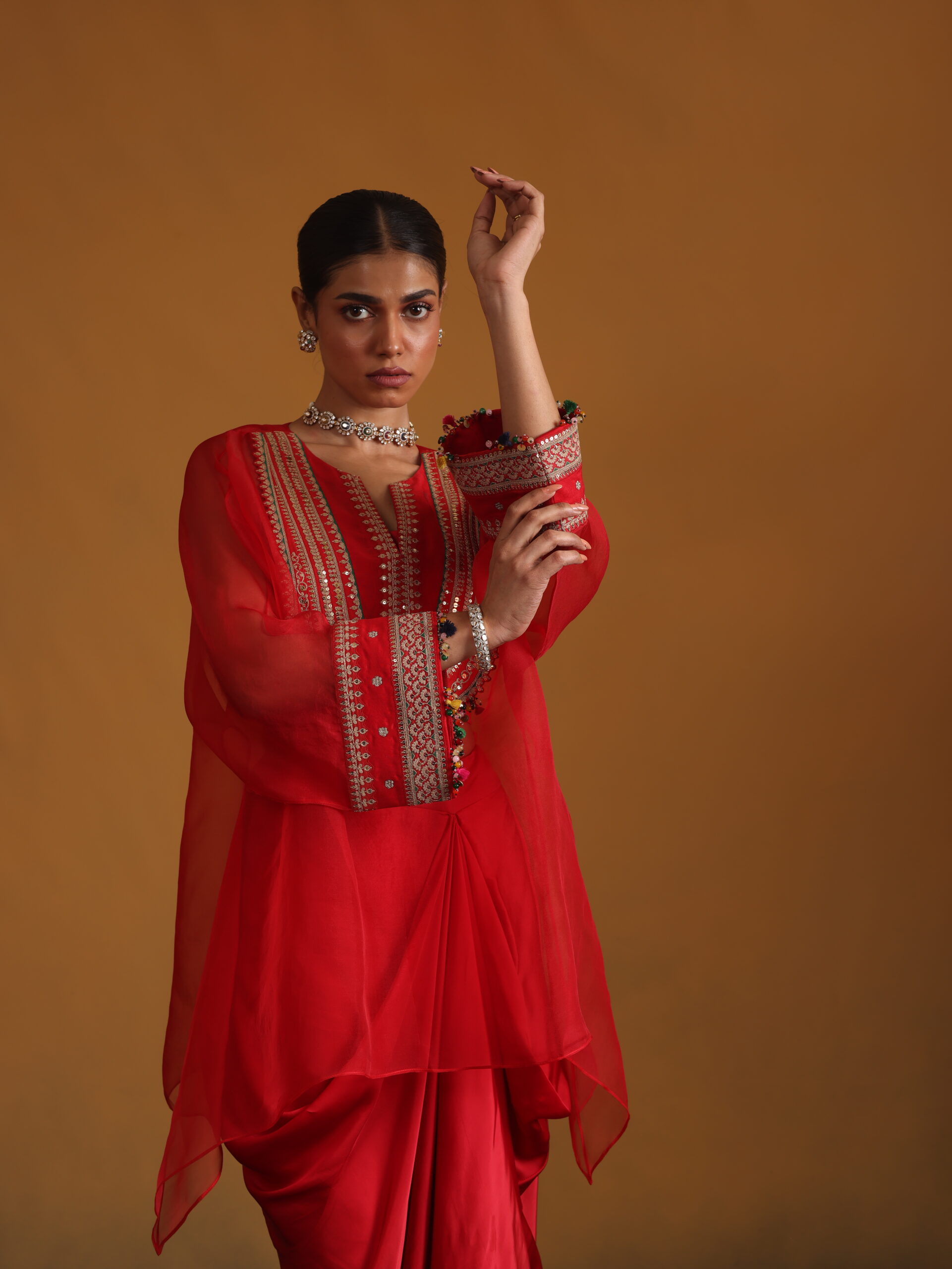 Organza Embroidered Top with Bustier & Bottom - Image 2