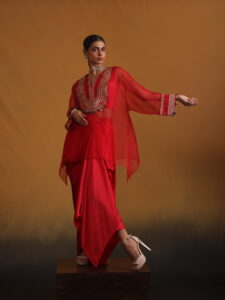 Organza Embroidered Top with Bustier & Bottom