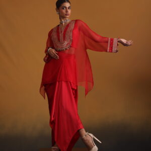 Organza Embroidered Top with Bustier & Bottom