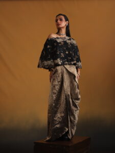 Embroidered Cape with Woven Tissue Bottom