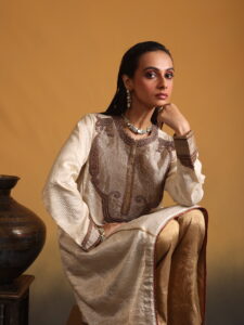 Stripes Silk Embroidered Top With Tissue Pants