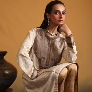 Stripes Silk Embroidered Top With Tissue Pants