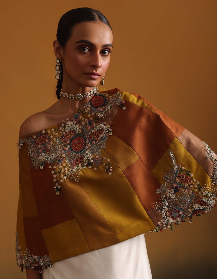 Mustard Embroidered Top with Skirt