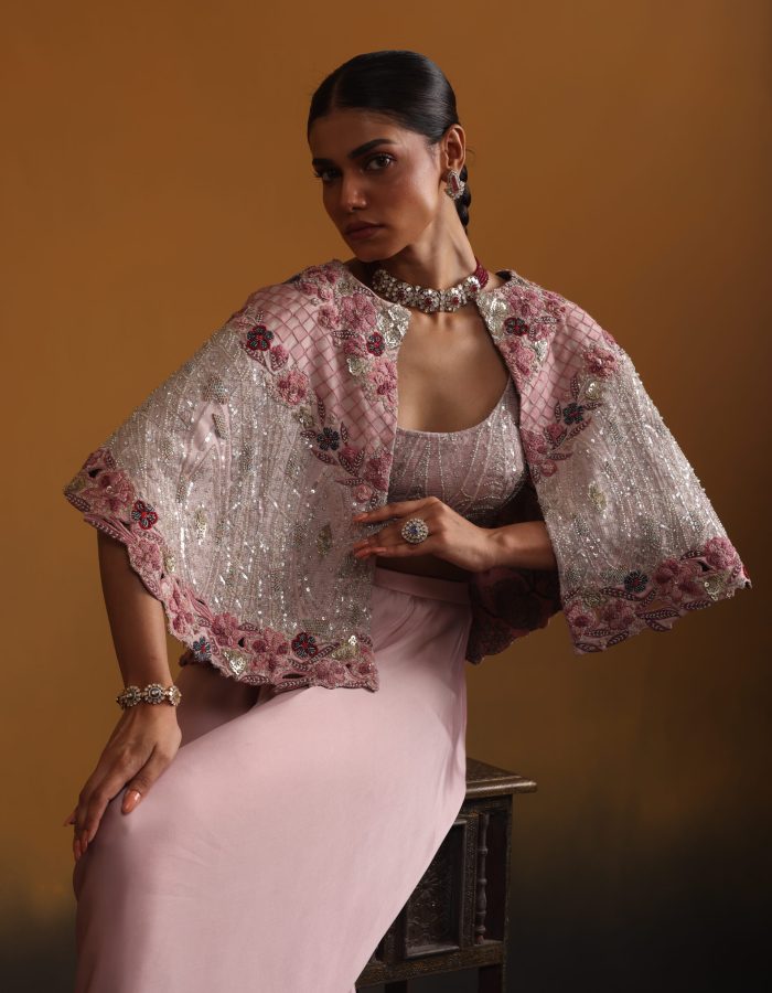Embroidered Cape with Dhoti Pants
