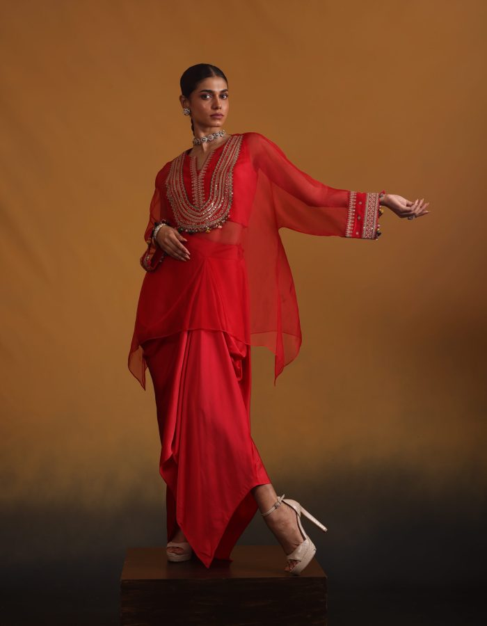 Organza Embroidered Top with Bustier & Bottom