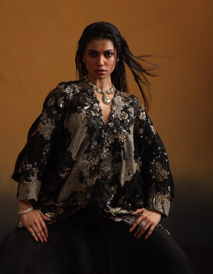 Embroidered Cape Jacket with Bottom