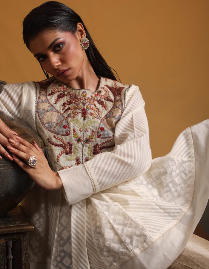 Cotton Self Embroidered Top with Tissue Pants