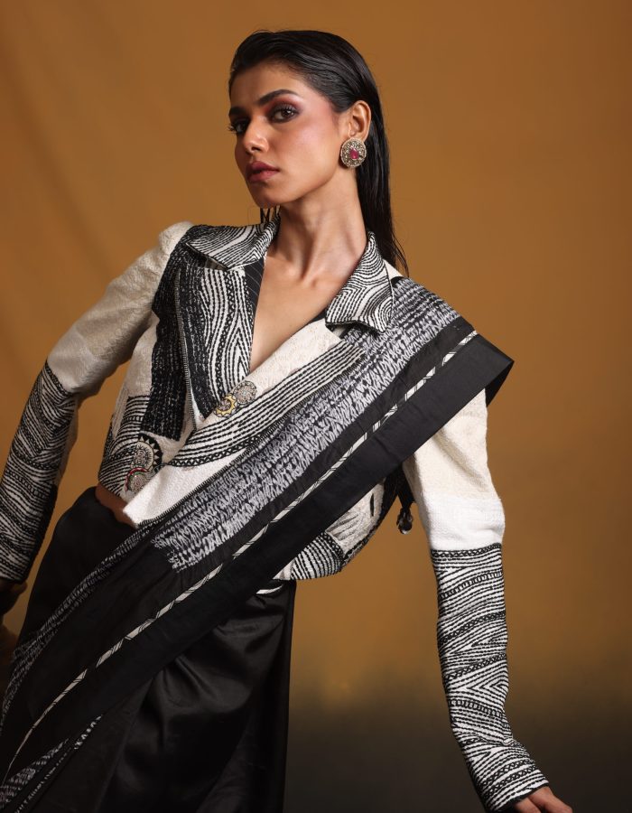 Embroidered Jacket With Hand Shibori Saree