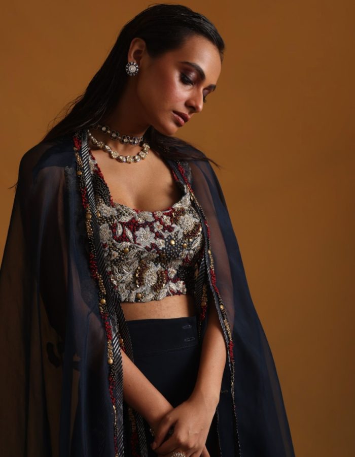 Organza Cape with Blouse & Wrap-Around Skirt